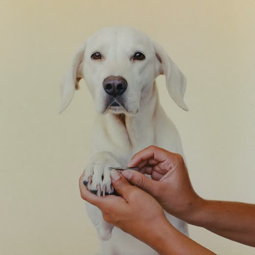 A dog's paw held for nail clipping