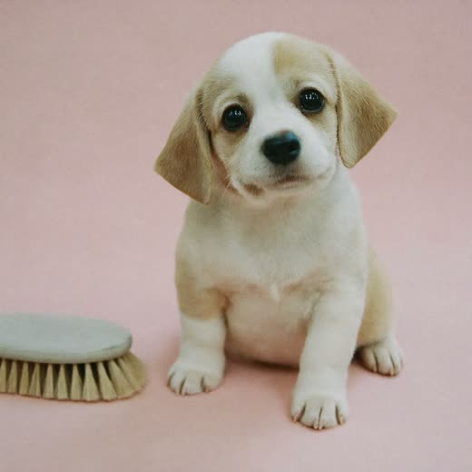A puppy sitting for a first gentle brush